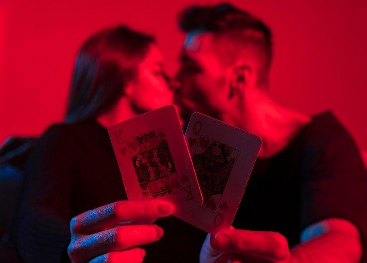Blackjack table with player and dealer cards